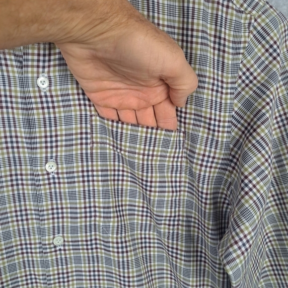 Lorenzini Italy Men's L Green Red Blue Check Long Sleeve Button Down Shirt - Picture 7 of 10